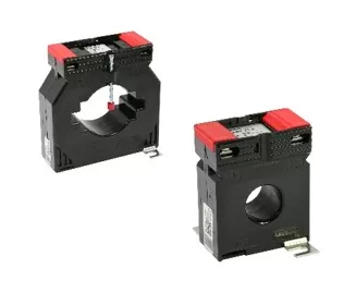 image Transformadores de corriente eléctricos con estructura negra y roja.